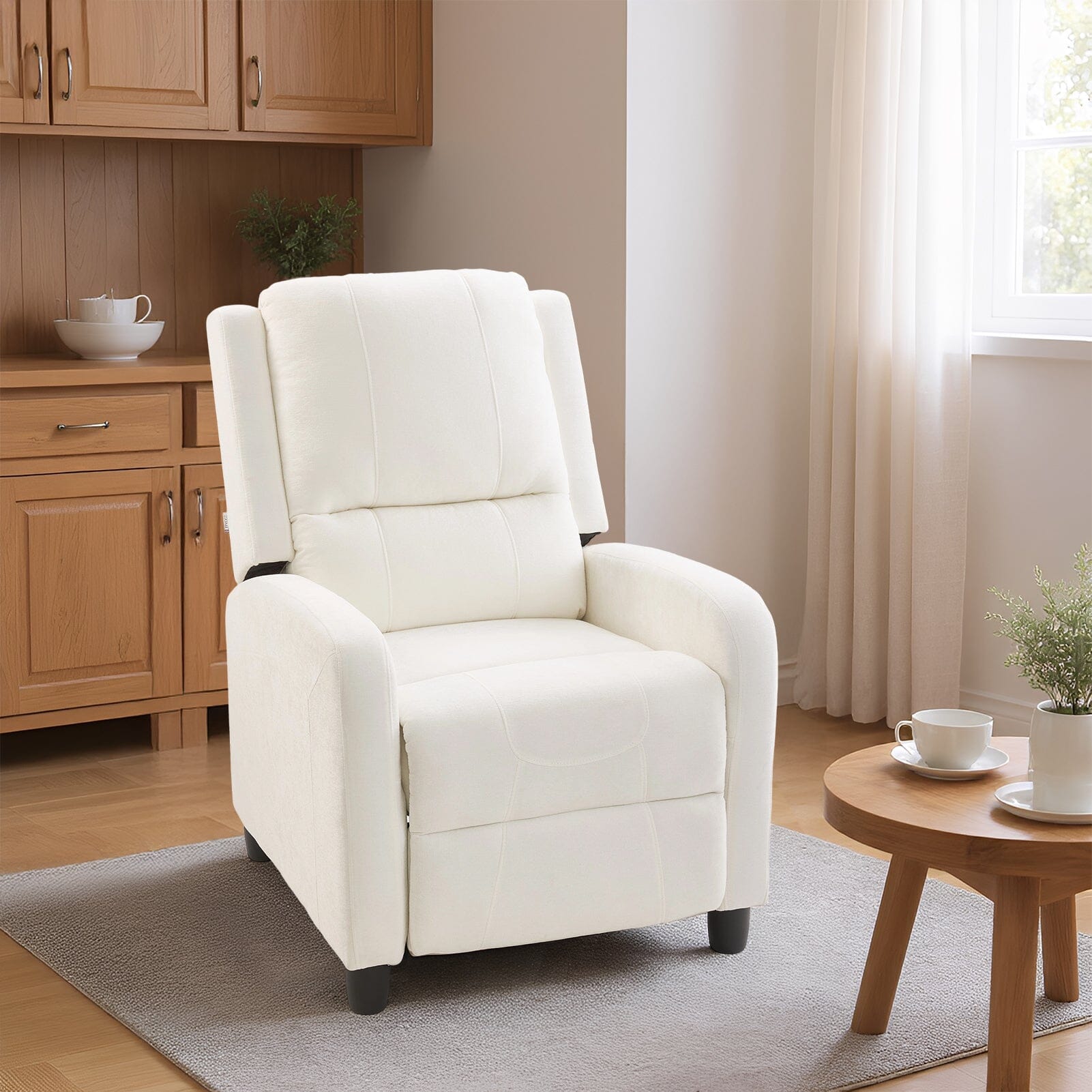 Single Recliner Sofa Chair Adjustable 140° Black Plastic Legs Compact UK Design Living and Home 