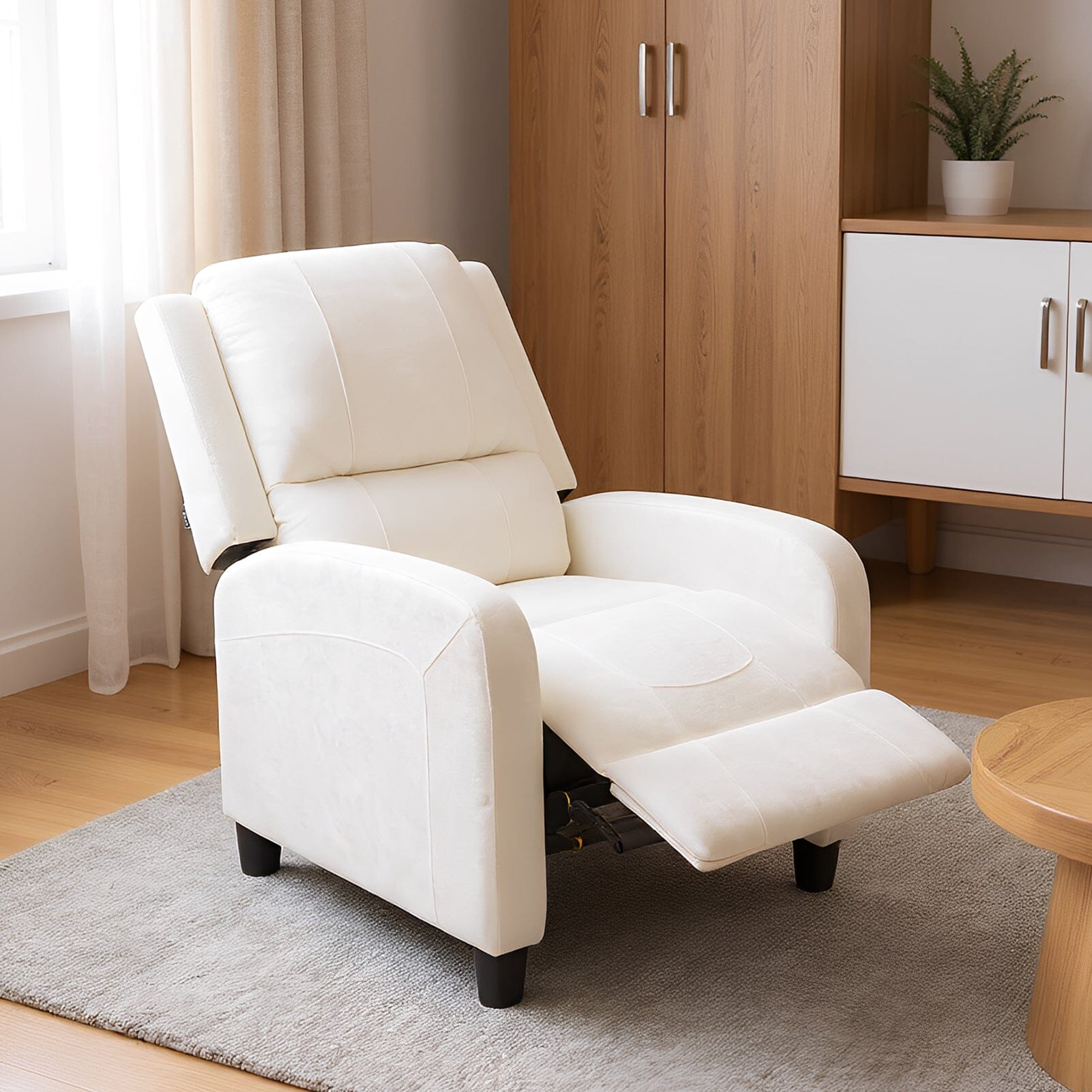 Single Recliner Sofa Chair Adjustable 140° Black Plastic Legs Compact UK Design Living and Home 