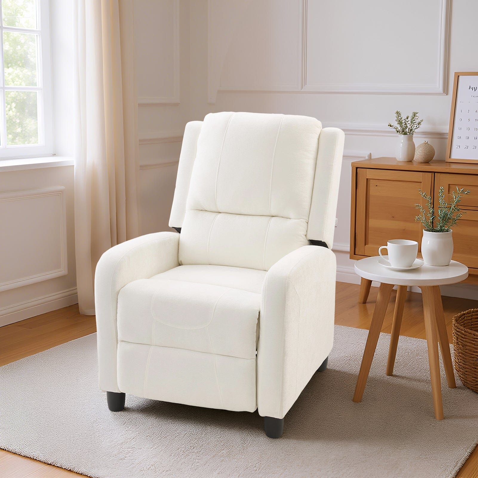 Single Recliner Sofa Chair Adjustable 140° Black Plastic Legs Compact UK Design Living and Home 