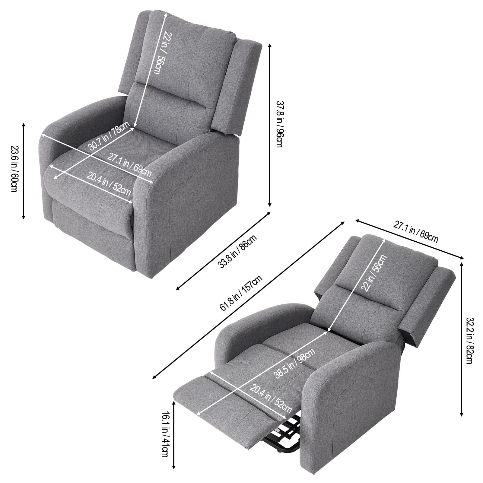 Single Power Sofa Heated Massage Lift 140° Recline 7 Frame Dual Fabric Living and Home 