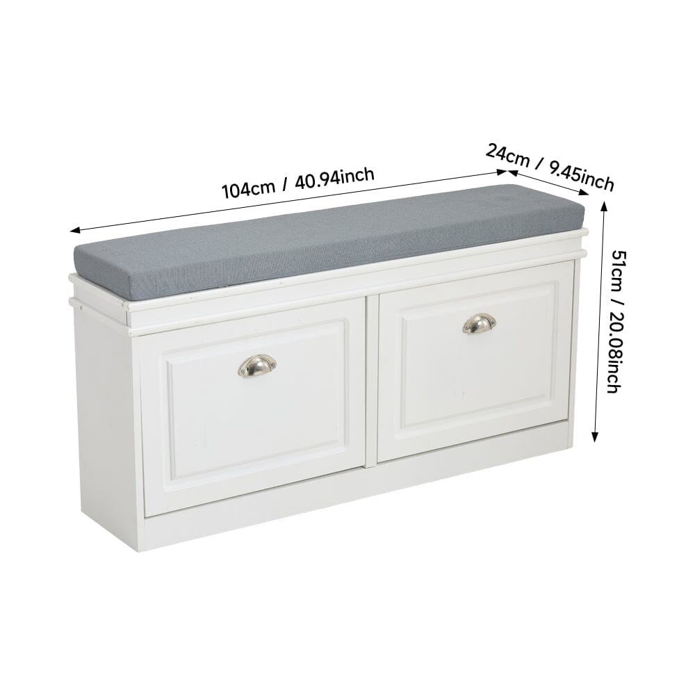 White 2-Door Shoe Storage Bench With Padded Seat British Hallway Organiser Living and Home 