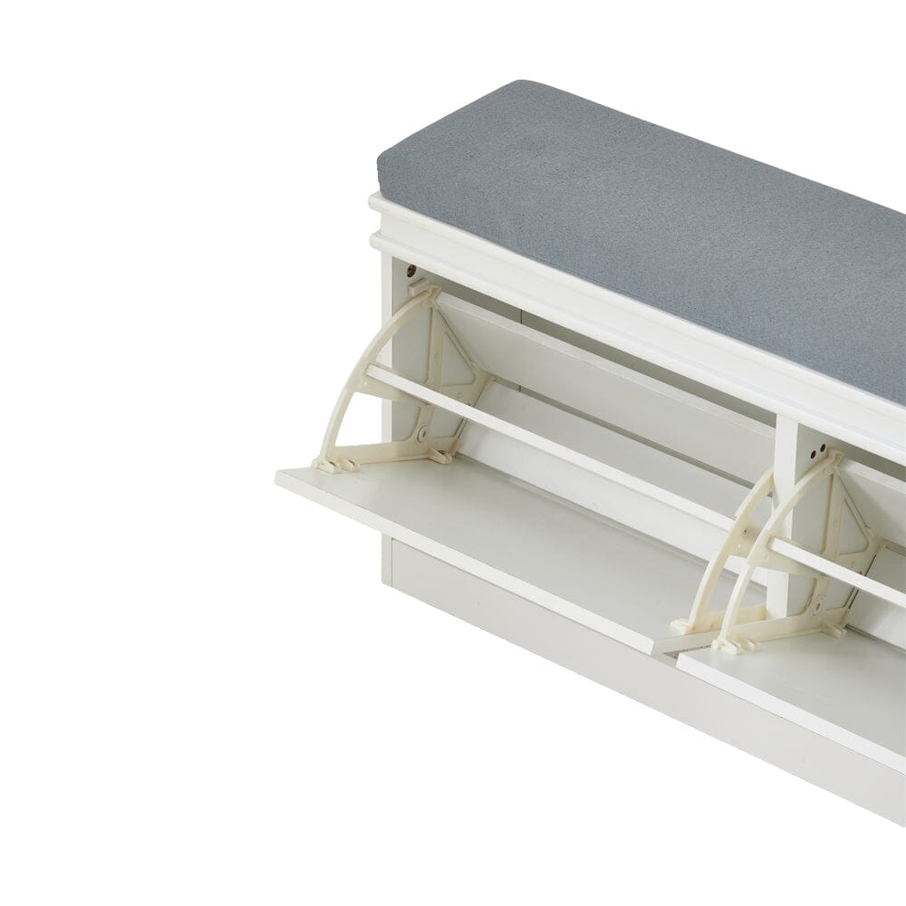 White 2-Door Shoe Storage Bench With Padded Seat British Hallway Organiser Living and Home 