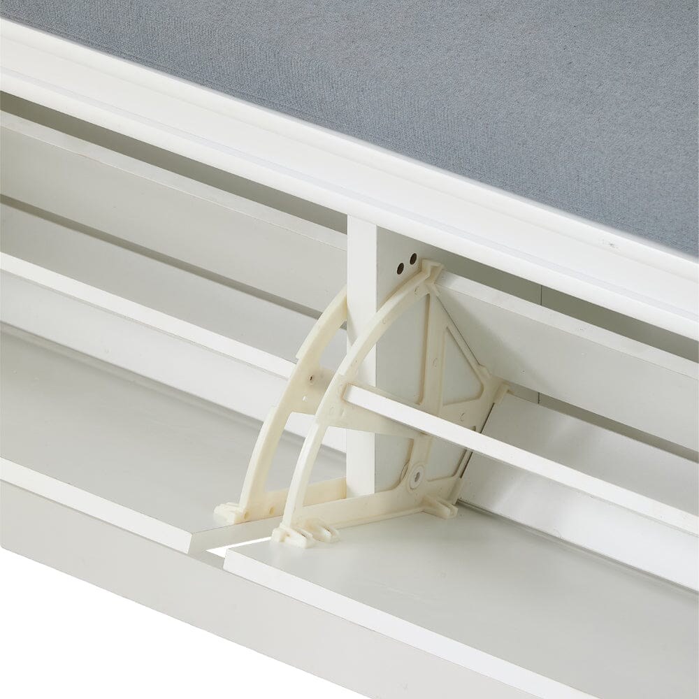 White 2-Door Shoe Storage Bench With Padded Seat British Hallway Organiser Living and Home 