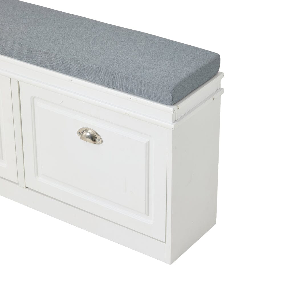 White 2-Door Shoe Storage Bench With Padded Seat British Hallway Organiser Living and Home 