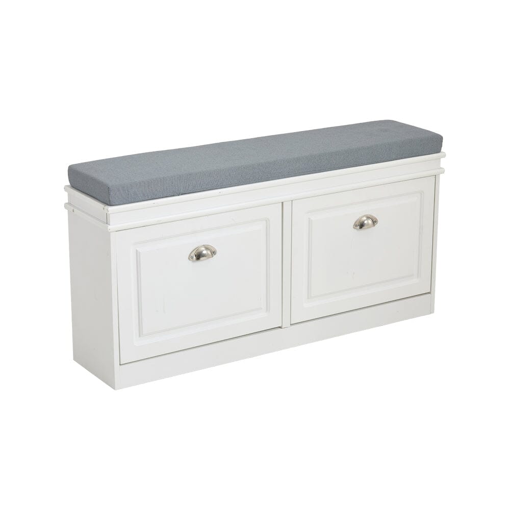 White 2-Door Shoe Storage Bench With Padded Seat British Hallway Organiser Living and Home 