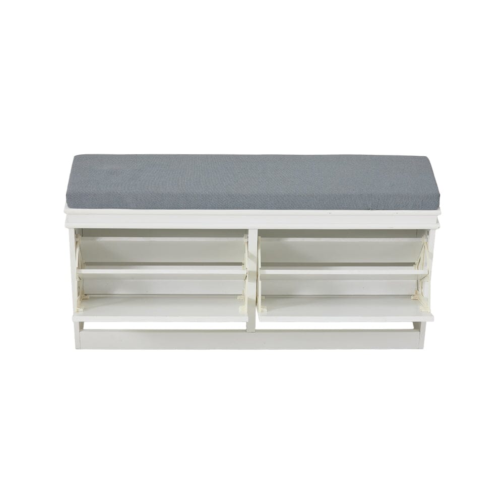 White 2-Door Shoe Storage Bench With Padded Seat British Hallway Organiser Living and Home 