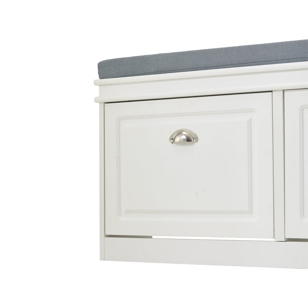 White 2-Door Shoe Storage Bench With Padded Seat British Hallway Organiser Living and Home 