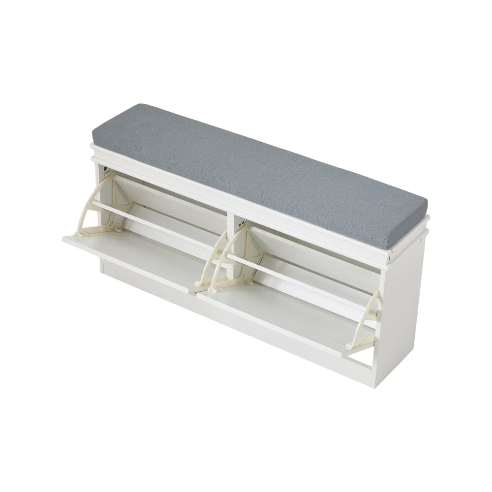 White 2-Door Shoe Storage Bench With Padded Seat British Hallway Organiser Living and Home 