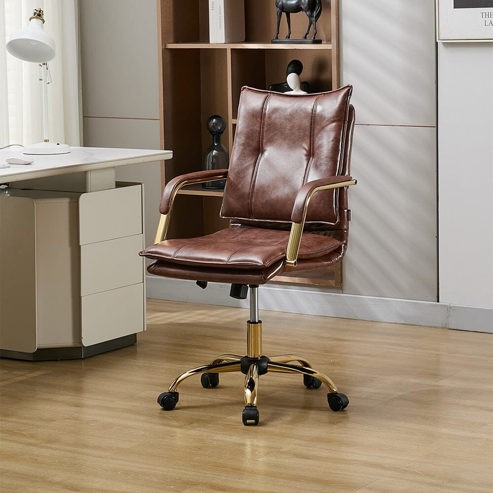 Modern Mid-Back Office Chair with Gold Frame Living and Home Brown 