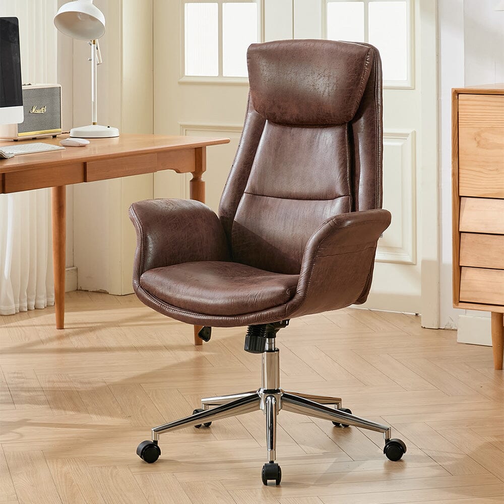 Retro PU Leather Executive Office Chair with Chrome Base Living and Home Brown 