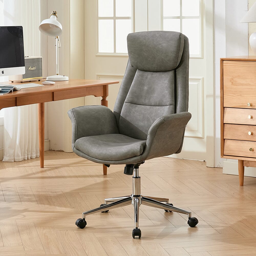 Retro PU Leather Executive Office Chair with Chrome Base Living and Home Grey 