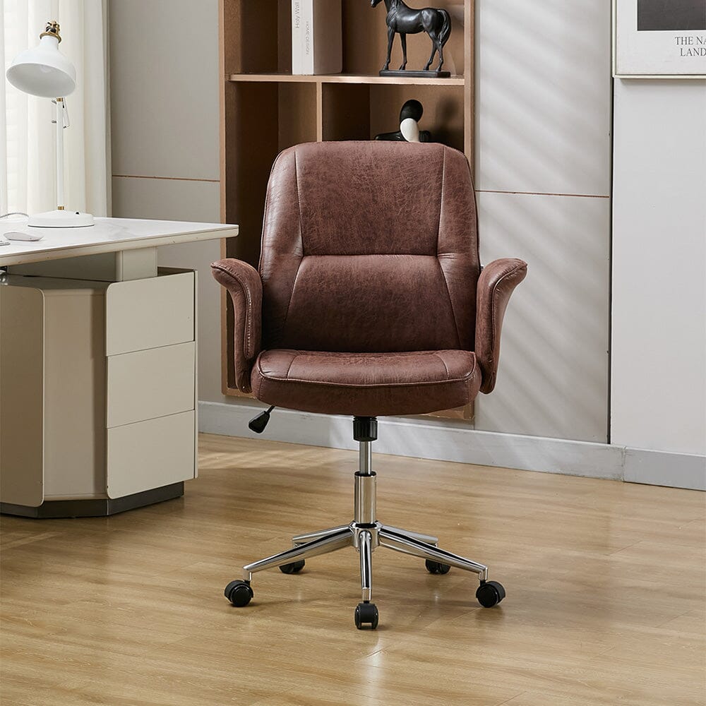 Mid-Back Office Chair with Chrome Base (Retro PU Leather / Chenille) Living and Home 