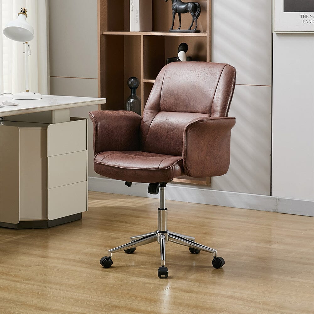 Mid-Back Office Chair with Chrome Base (Retro PU Leather / Chenille) Living and Home 