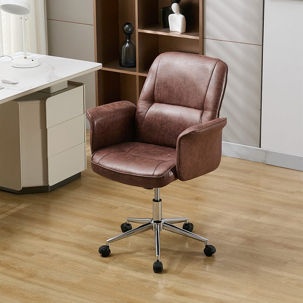 Mid-Back Office Chair with Chrome Base (Retro PU Leather / Chenille) Living and Home Brown 