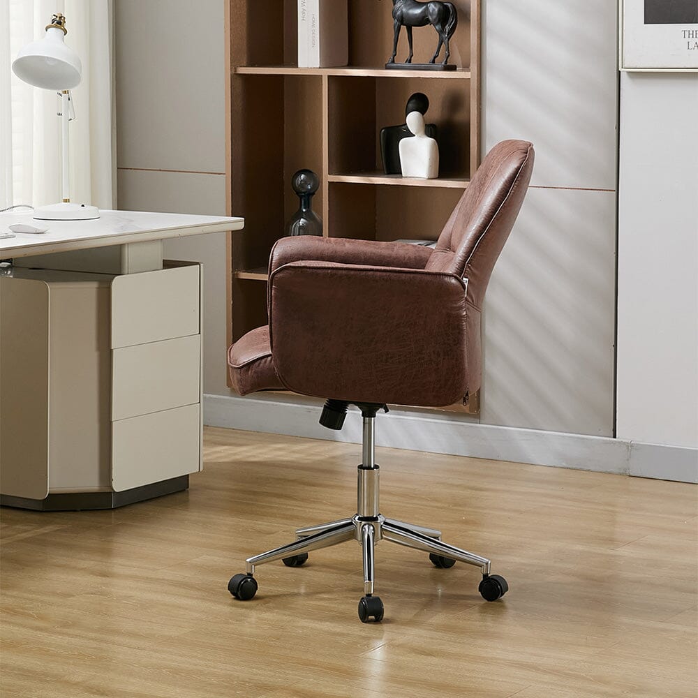 Mid-Back Office Chair with Chrome Base (Retro PU Leather / Chenille) Living and Home 