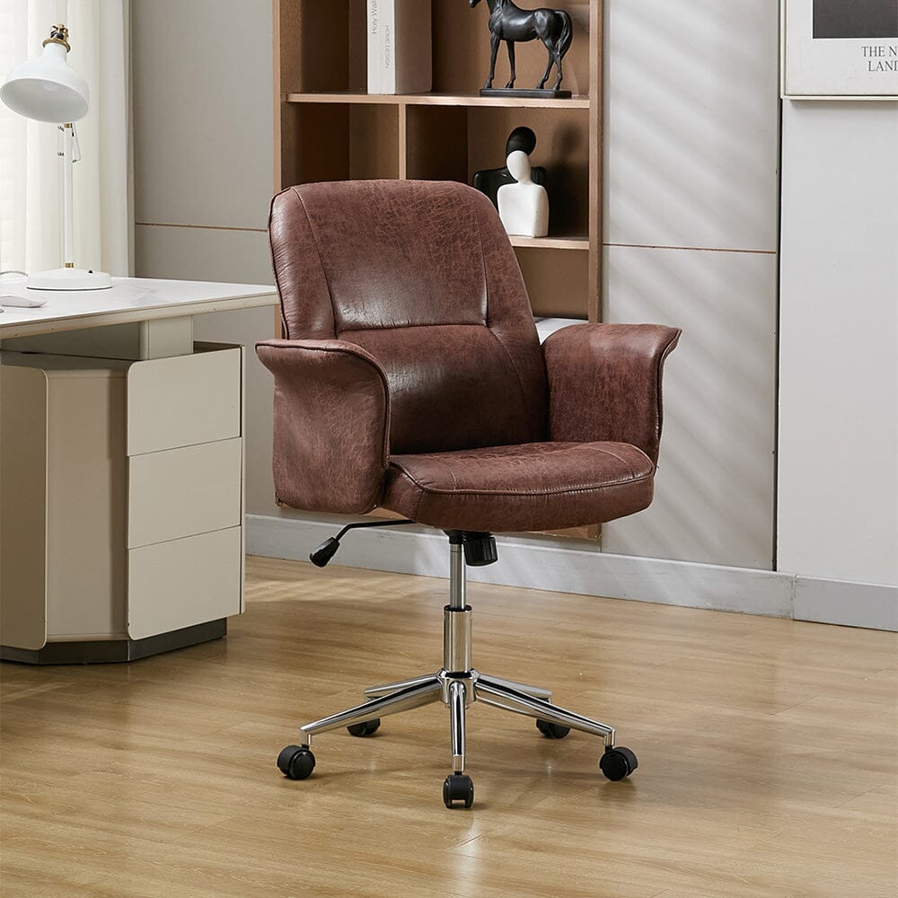 Mid-Back Office Chair with Chrome Base (Retro PU Leather / Chenille) Living and Home 