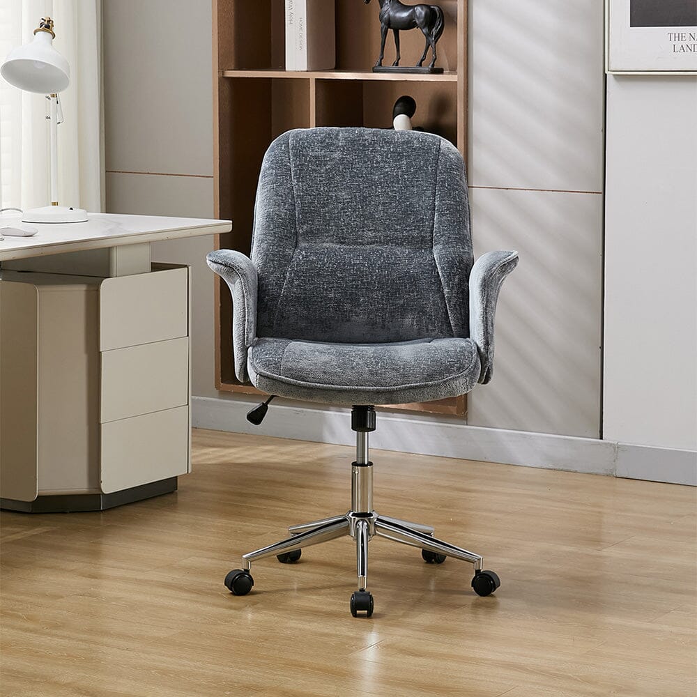Mid-Back Office Chair with Chrome Base (Retro PU Leather / Chenille) Living and Home 