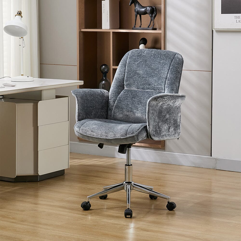 Mid-Back Office Chair with Chrome Base (Retro PU Leather / Chenille) Living and Home 