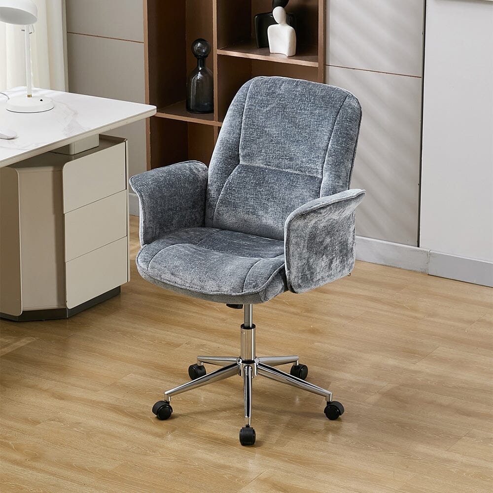 Mid-Back Office Chair with Chrome Base (Retro PU Leather / Chenille) Living and Home Blue 
