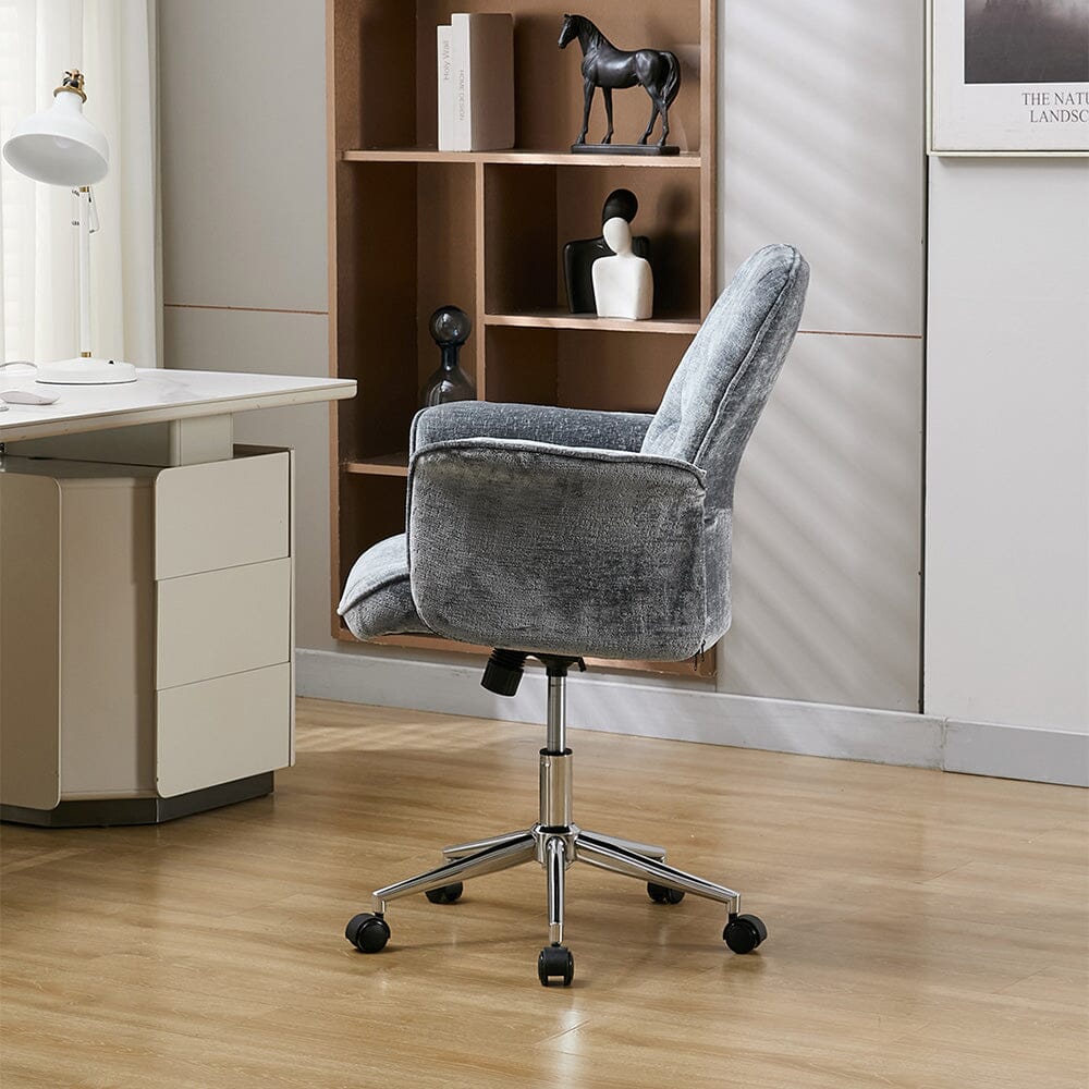 Mid-Back Office Chair with Chrome Base (Retro PU Leather / Chenille) Living and Home 