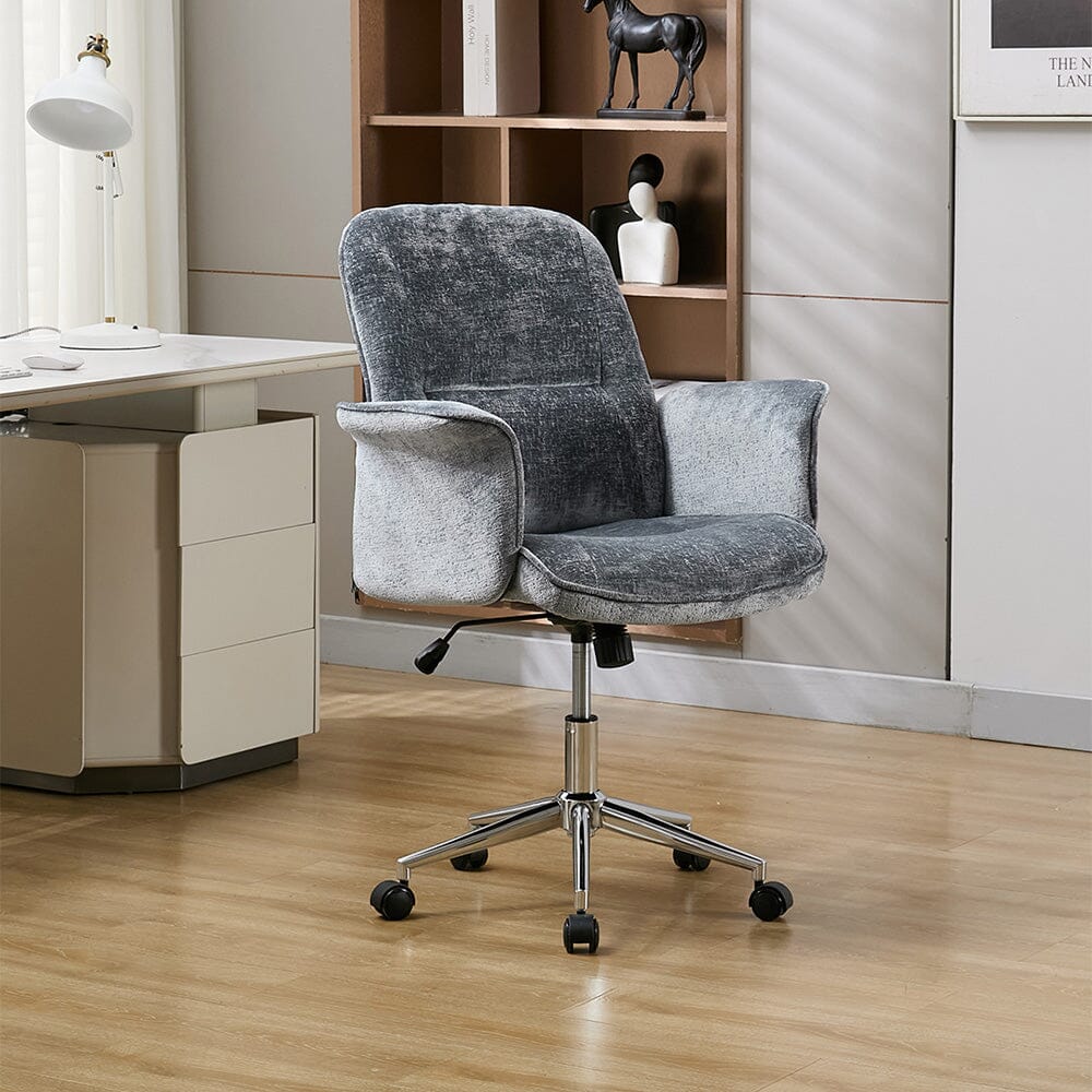 Mid-Back Office Chair with Chrome Base (Retro PU Leather / Chenille) Living and Home 