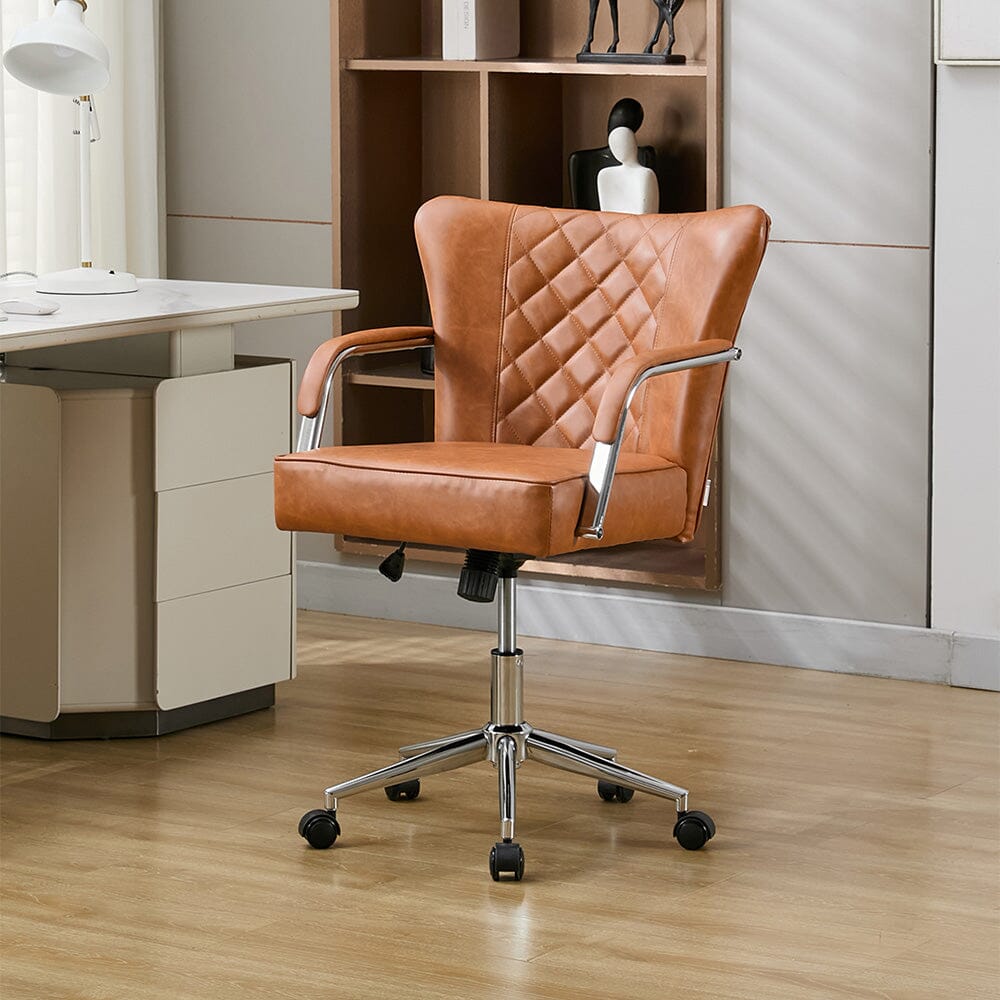 Diamond Tufted Office Chair with Chrome Arms Living and Home Brown 