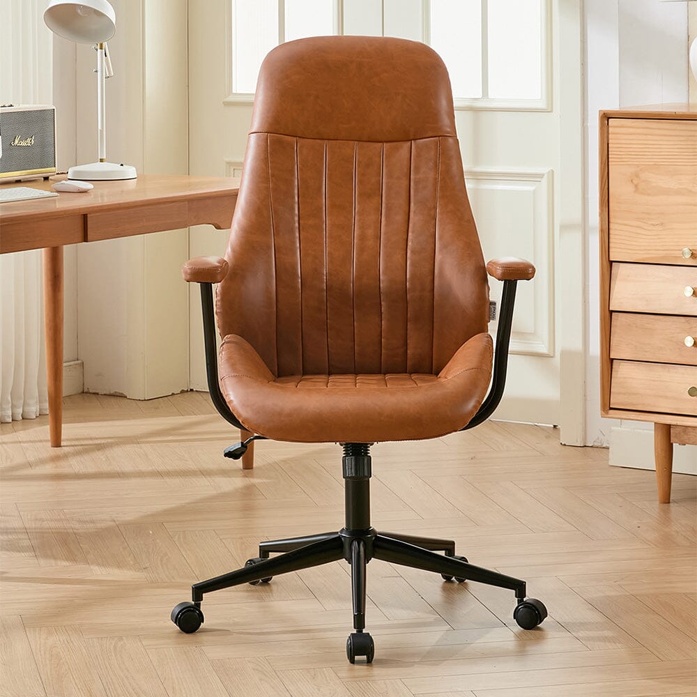 Retro PU Leather Executive Office Chair with Matte Black Frame Living and Home 
