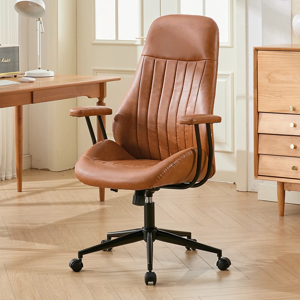 Retro PU Leather Executive Office Chair with Matte Black Frame Living and Home 