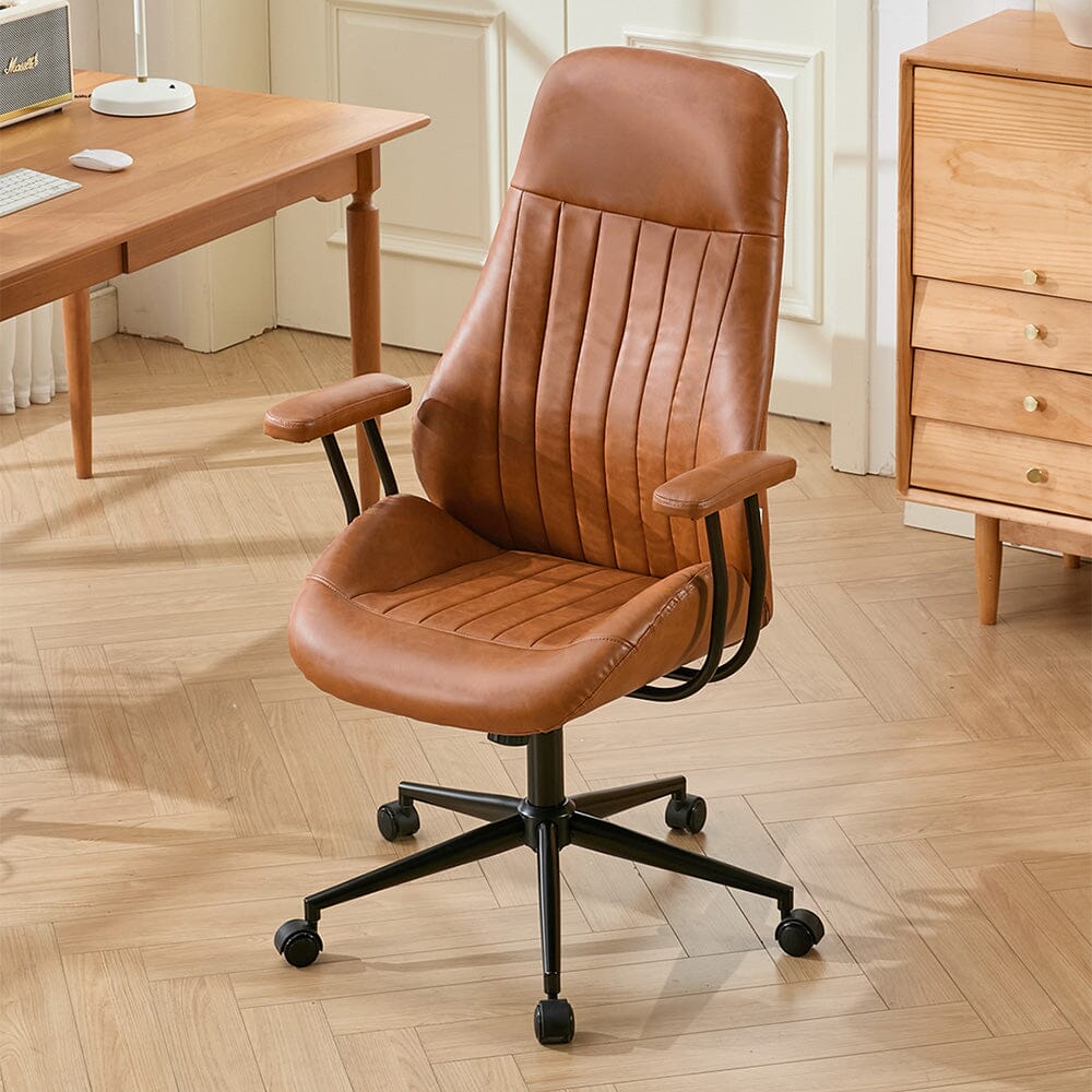 Retro PU Leather Executive Office Chair with Matte Black Frame Living and Home 