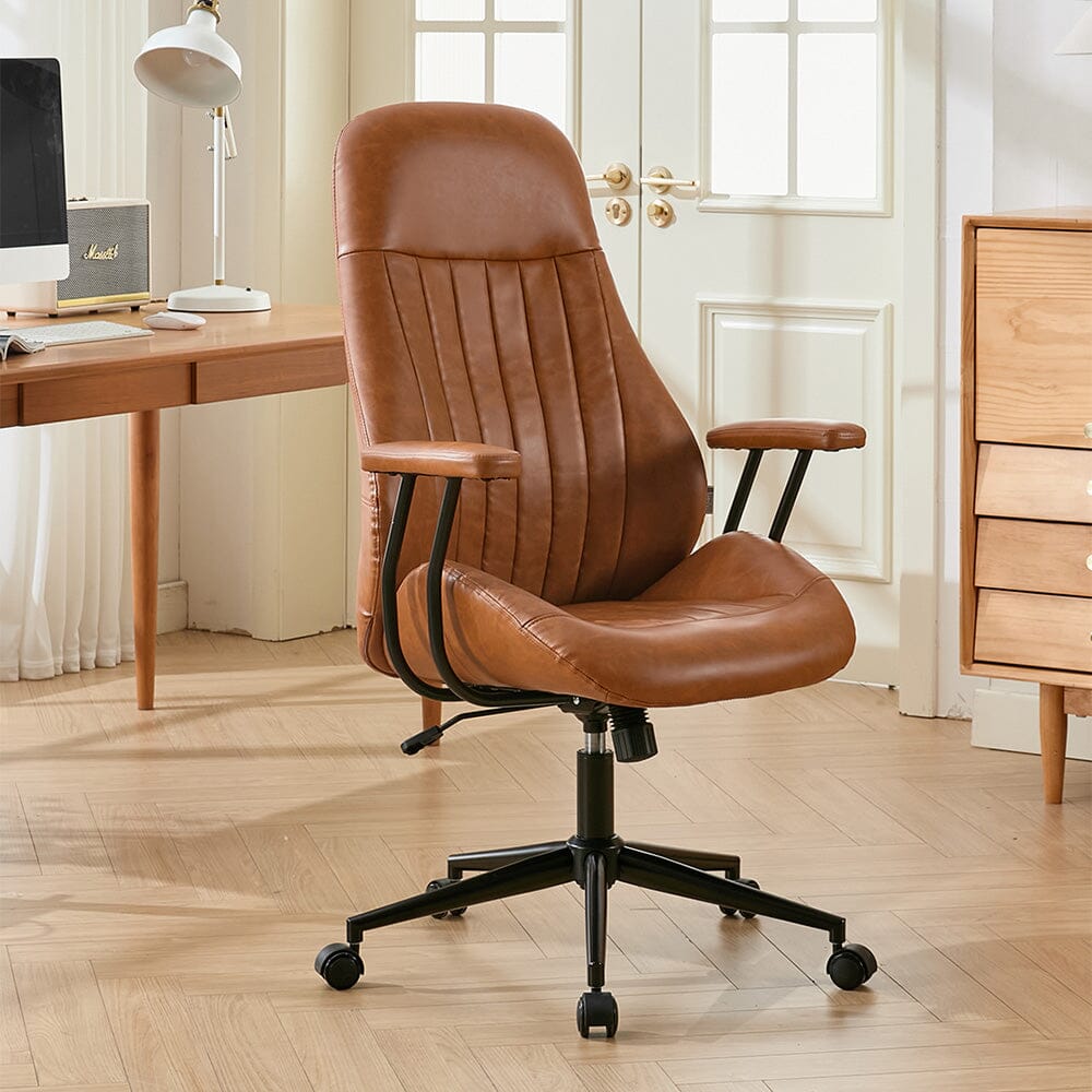 Retro PU Leather Executive Office Chair with Matte Black Frame Living and Home 