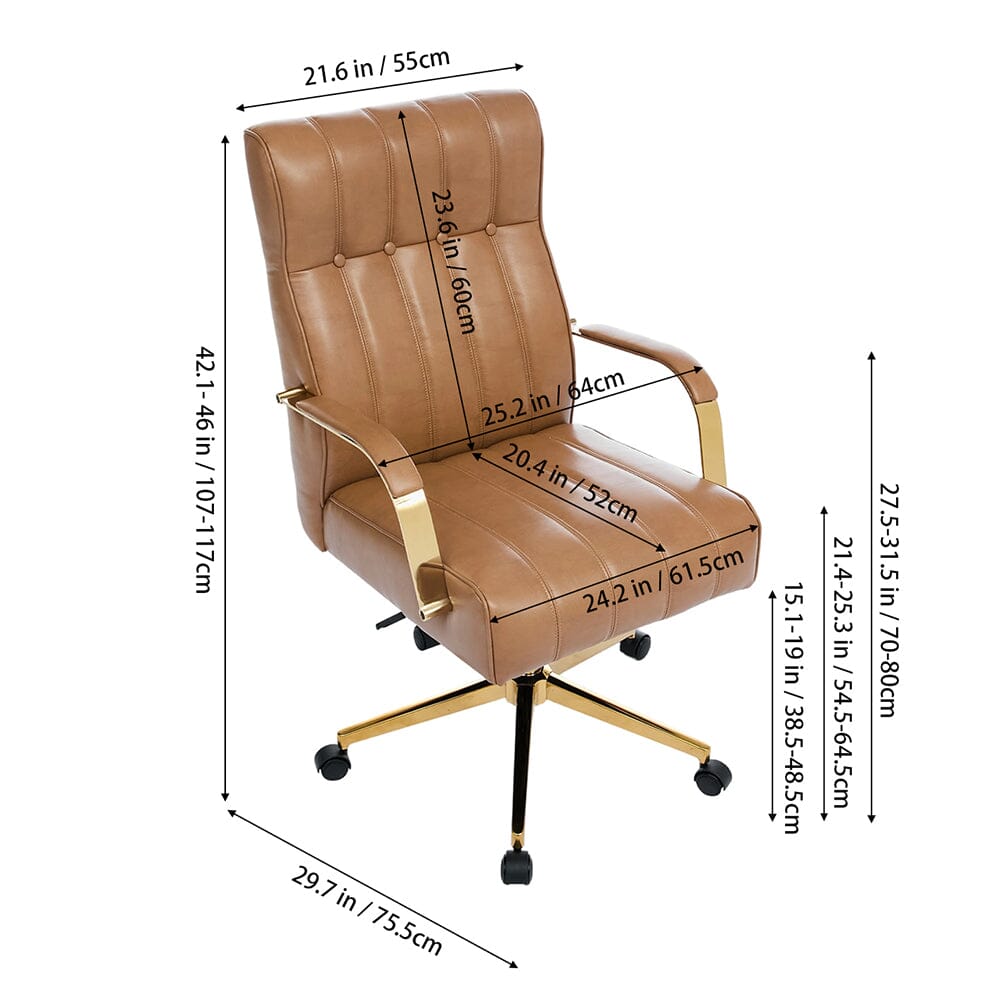 Vertical Stitched PU Office Chair with Gold Frame Living and Home 