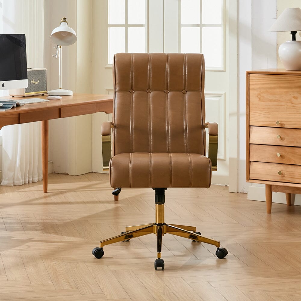 Vertical Stitched PU Office Chair with Gold Frame Living and Home 