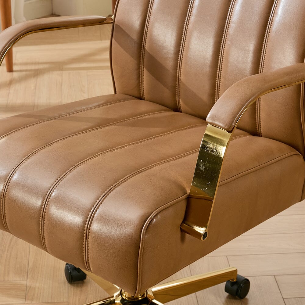 Vertical Stitched PU Office Chair with Gold Frame Living and Home 