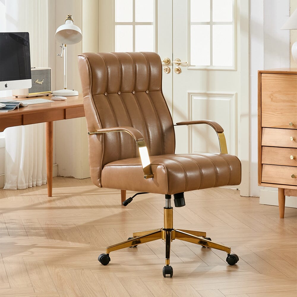 Vertical Stitched PU Office Chair with Gold Frame Living and Home 