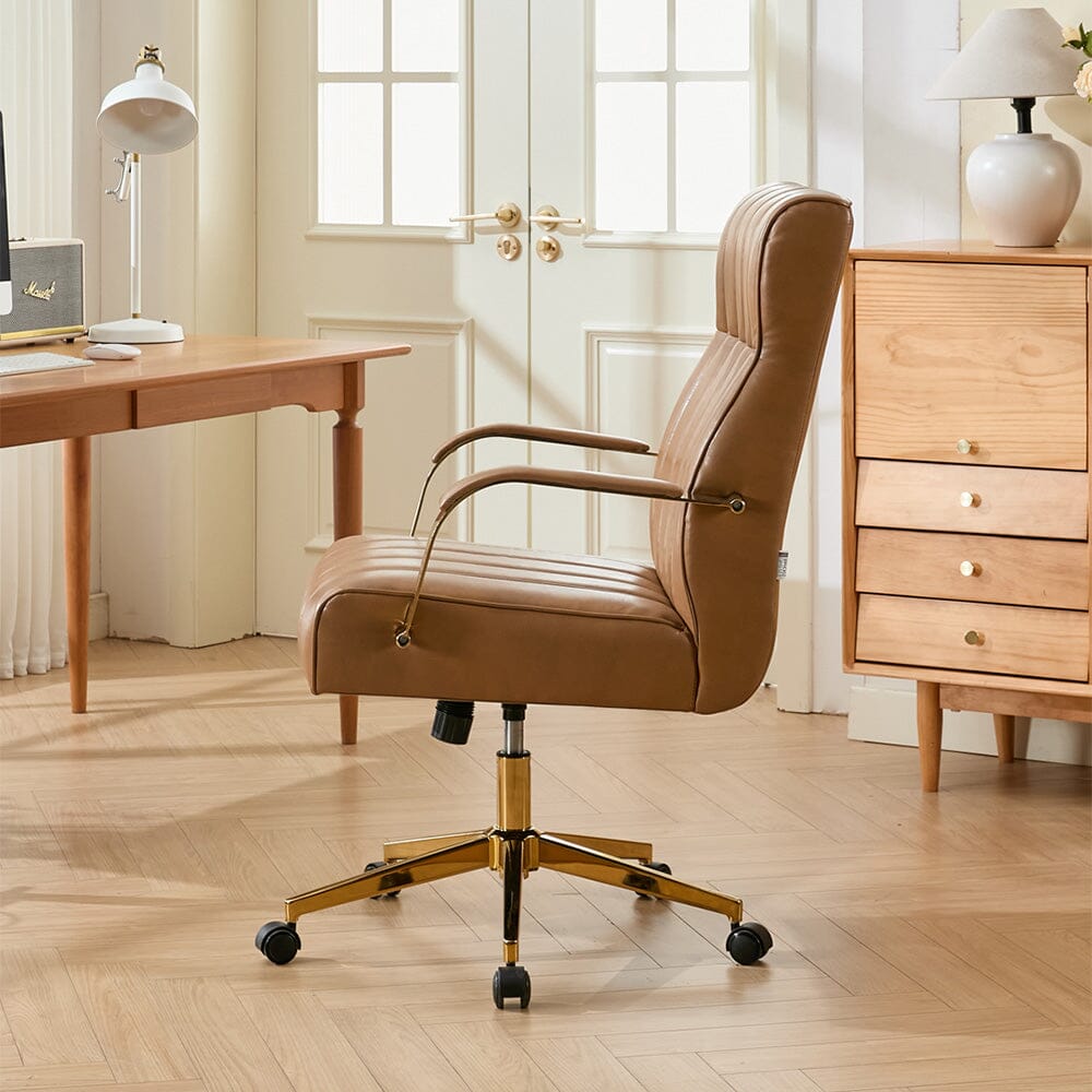 Vertical Stitched PU Office Chair with Gold Frame Living and Home 