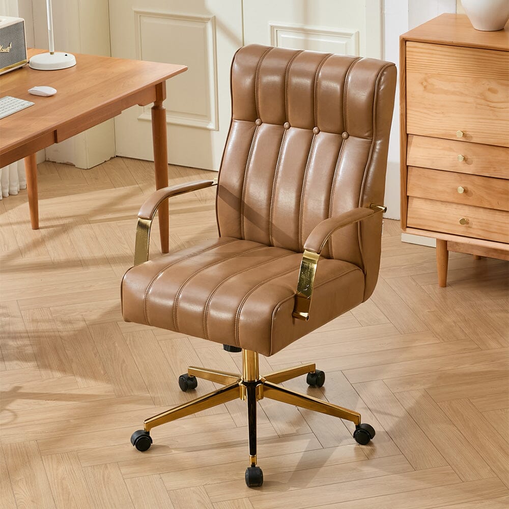 Vertical Stitched PU Office Chair with Gold Frame Living and Home 