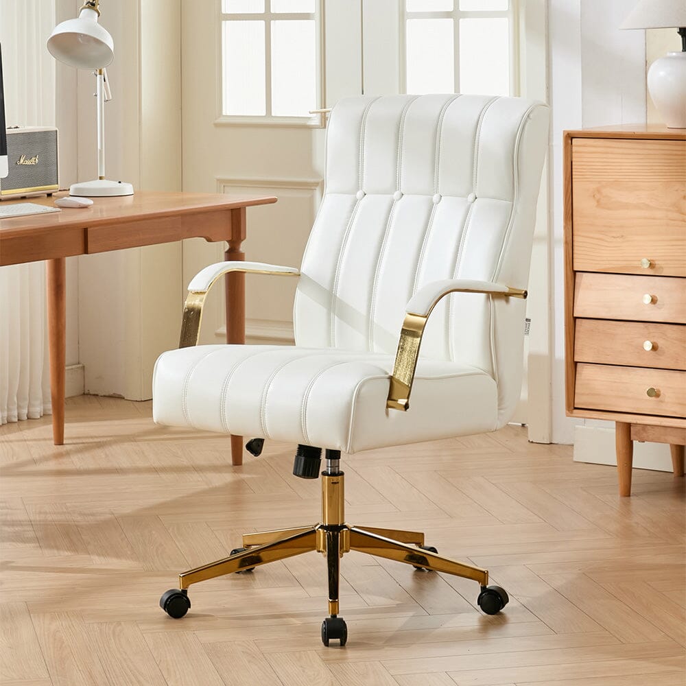 Vertical Stitched PU Office Chair with Gold Frame Living and Home Beige 