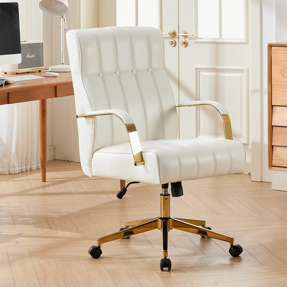 Vertical Stitched PU Office Chair with Gold Frame Living and Home 