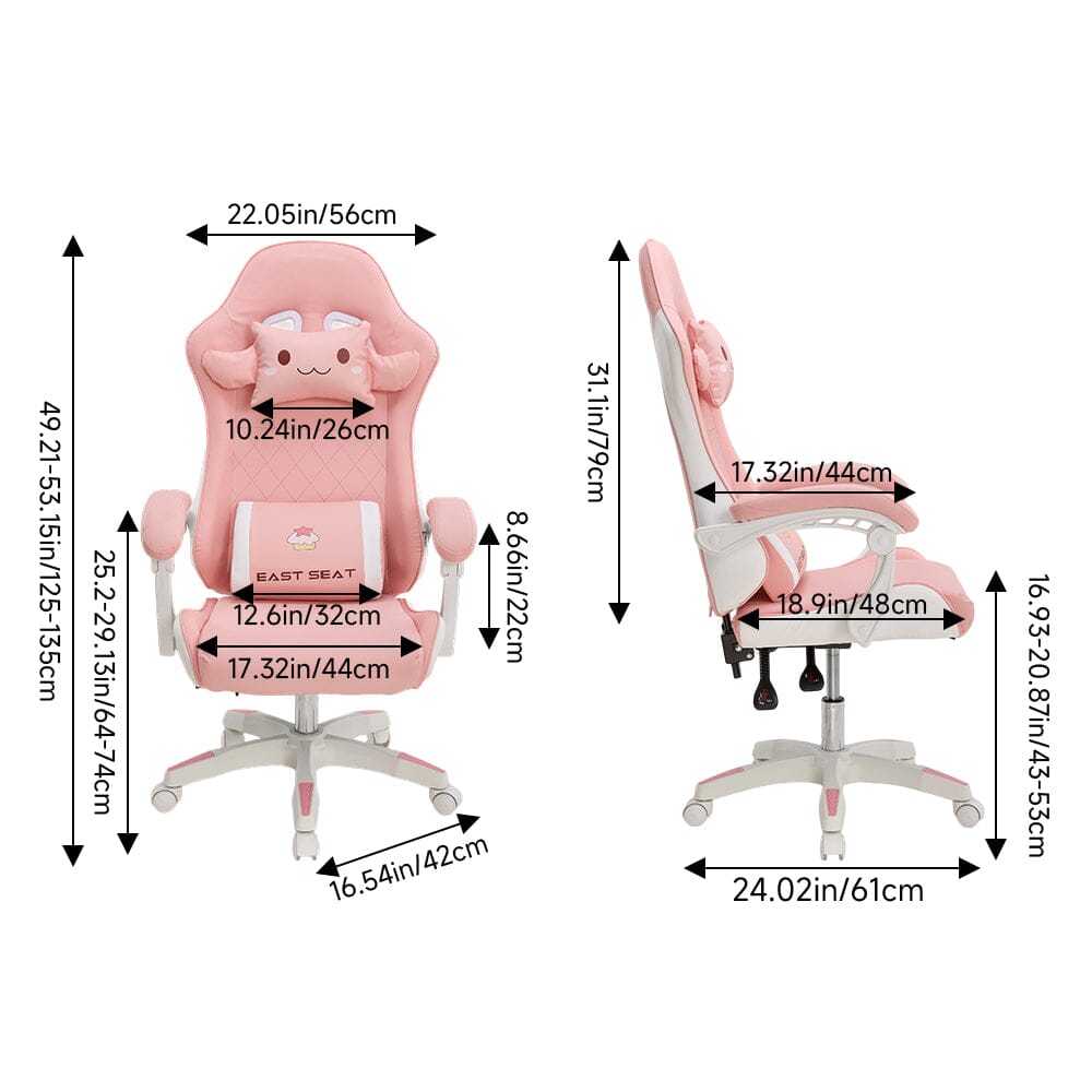 Pink Bunny Ergonomic Gaming Chair with Lumbar Support &amp; Linkage Armrests Living and Home 