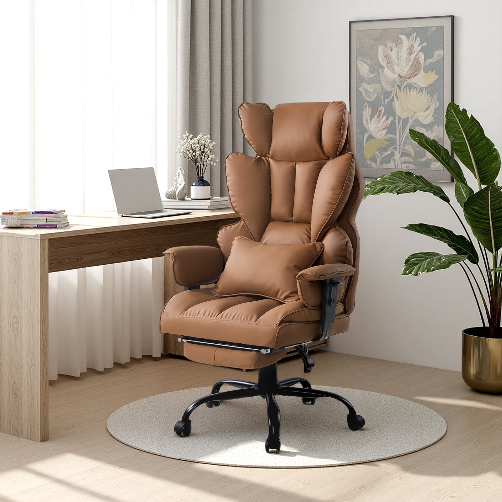 Executive Recliner Office Chair with Retractable Footrest Living and Home Brown 