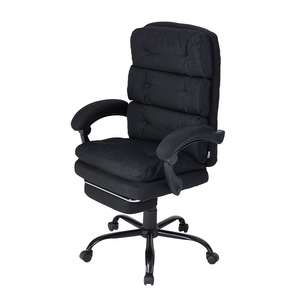 Professional Executive Chair with Linked Armrest Footrest Living and Home Black Linen(112-122cm) 