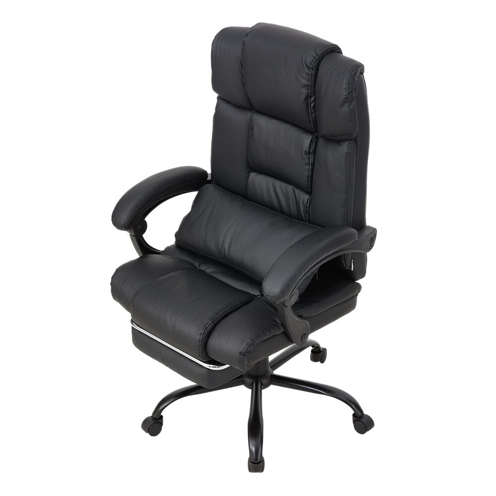 Professional Executive Chair with Linked Armrest Footrest Living and Home Black PVC 