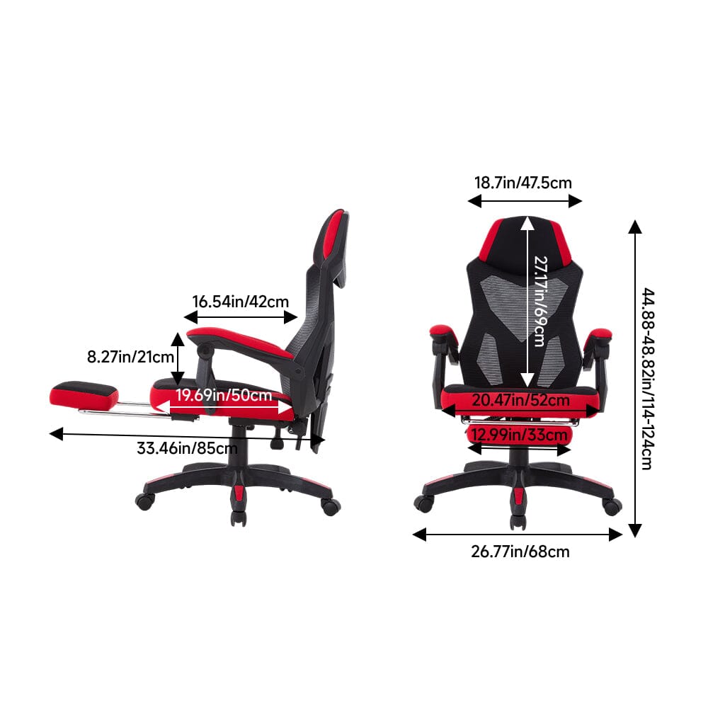 Mesh Gaming Chair with Footrest & Linkage Armrests Living and Home 