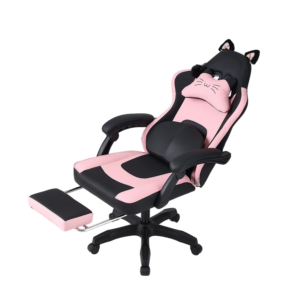 Ergonomic Gaming Chair Reclining PVC Office Chair With Footrest & Massage Lumbar Support Living and Home Black & Pink 