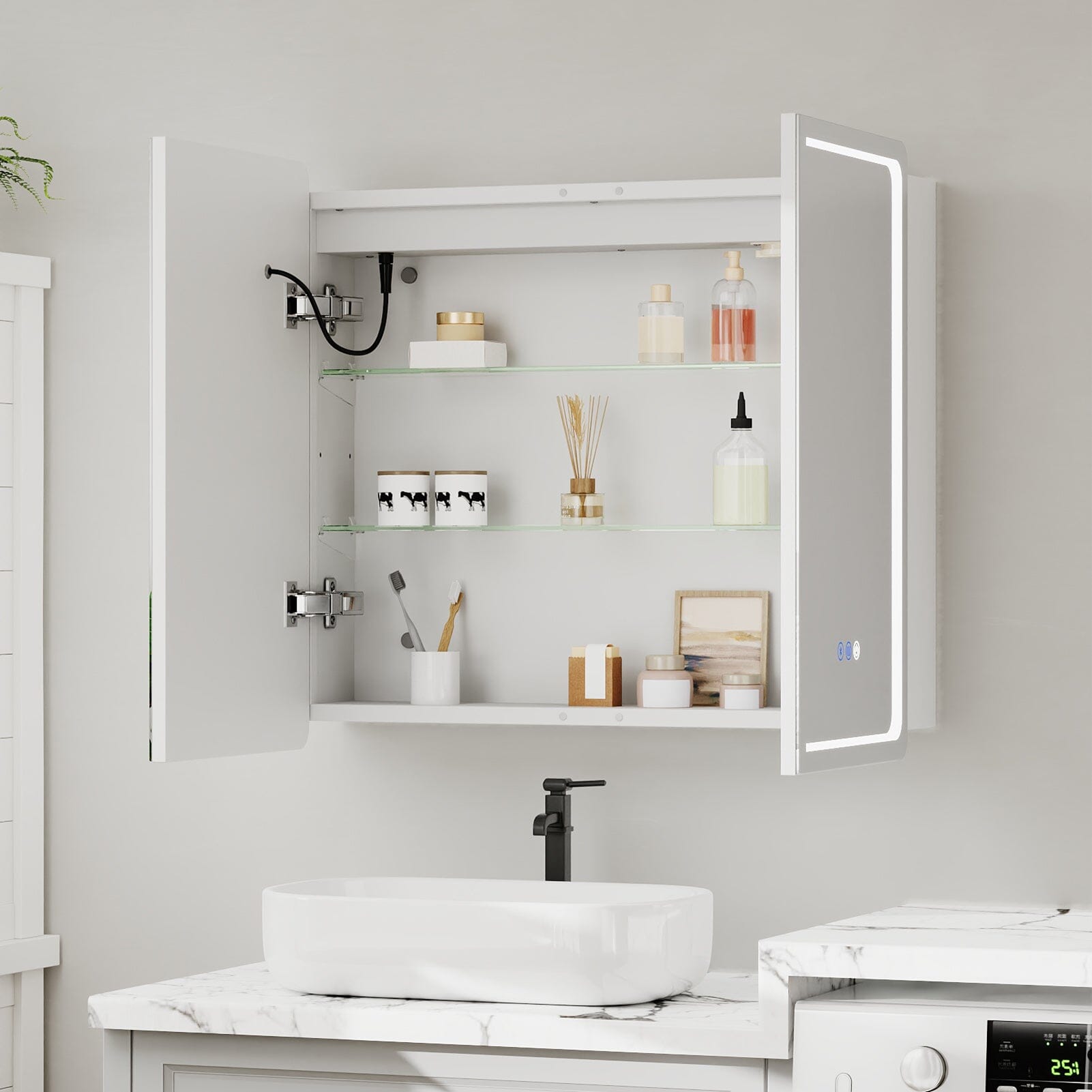 LED Bathroom Mirror Cabinet – Square 65x60cm with Fog-Free, Bluetooth, and Touch & Sensor Control Living and Home 