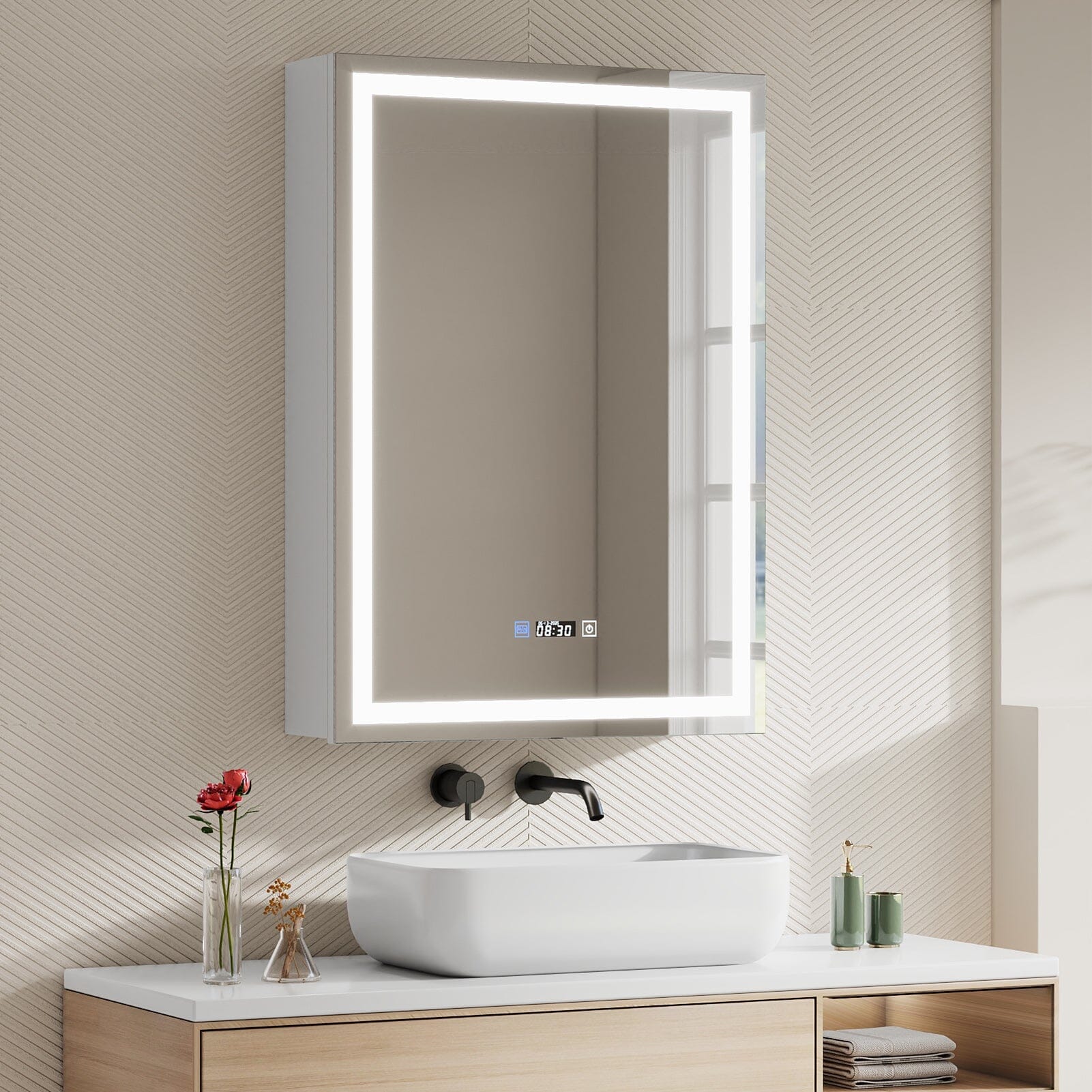 50x70cm / 65x60cm LED Bathroom Mirror Cabinet with Bluetooth & Fog-Free Technology Living and Home 