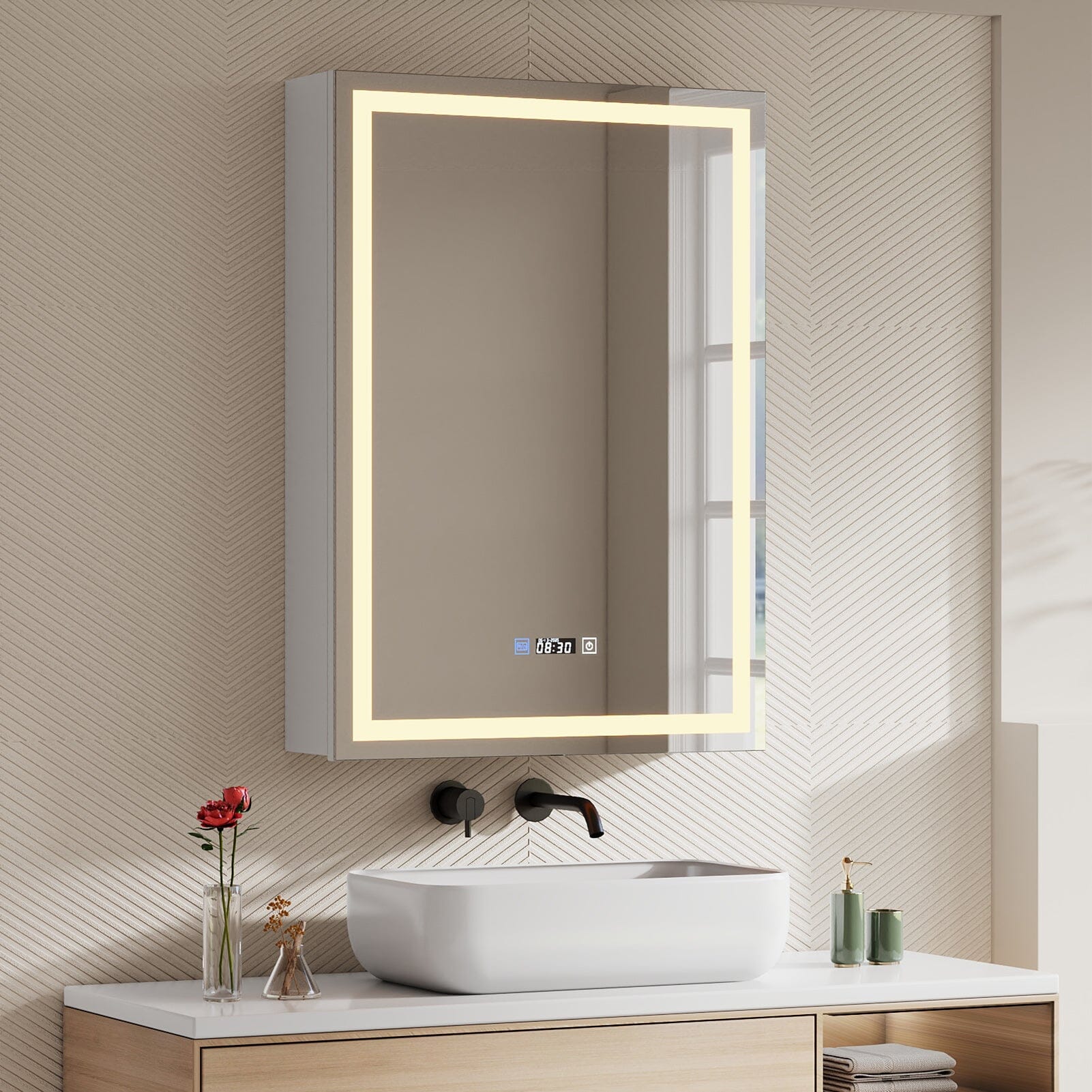 50x70cm / 65x60cm LED Bathroom Mirror Cabinet with Bluetooth & Fog-Free Technology Living and Home 
