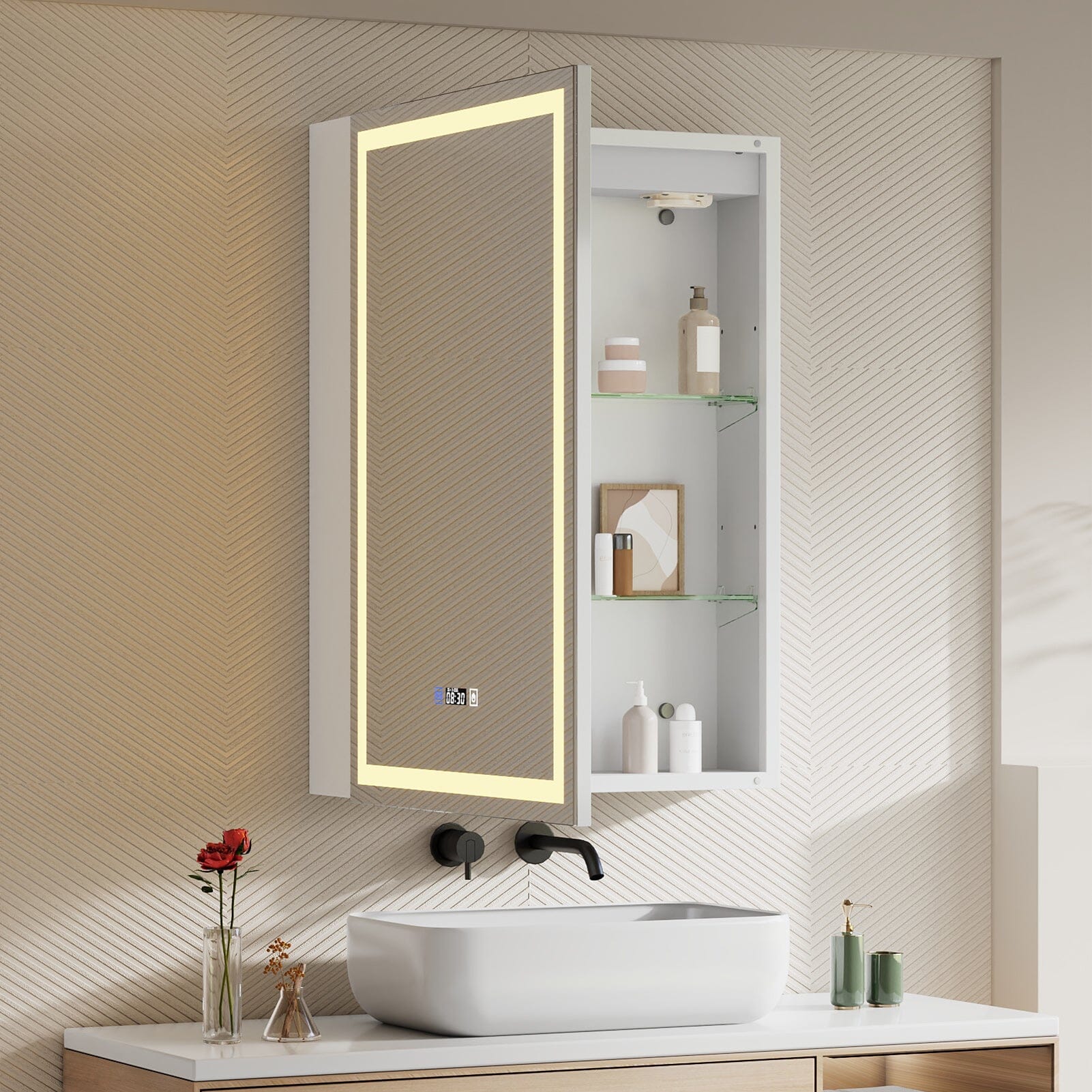 50x70cm / 65x60cm LED Bathroom Mirror Cabinet with Bluetooth & Fog-Free Technology Living and Home 50x70cm 