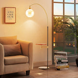 Modern Adjustable Arc Floor Lamp with Wood Tray