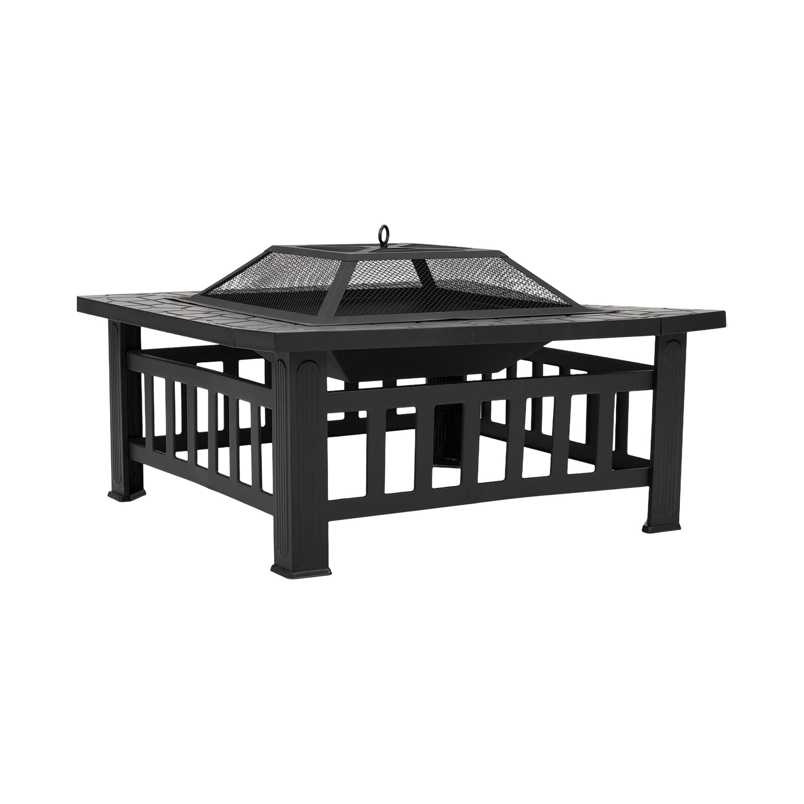 80cm Portable Square Fire Pit & BBQ Grill | Garden Fire Bowl for Camping & Patio Living and Home 